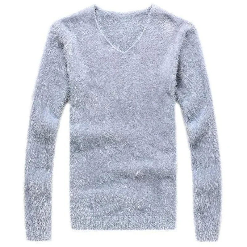 Men Long Hair Sweater Round Neck Pullover Male Knitting Unlined Slim Fit Warm Cashmere Sweaters | Мужская одежда