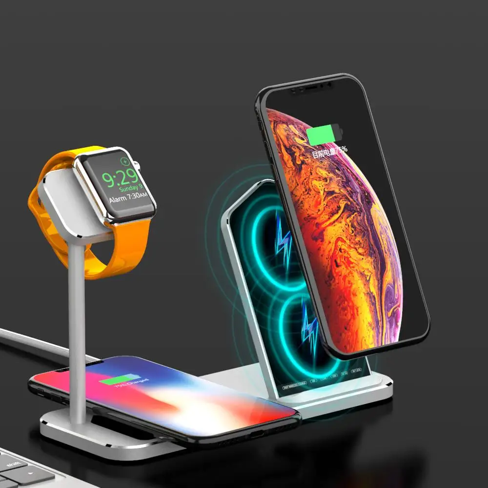 3 в 1 10 Вт быстрая Беспроводная зарядная док станция для Apple iPhone8 11 XS R Pro Max iWatch123 4 5 и