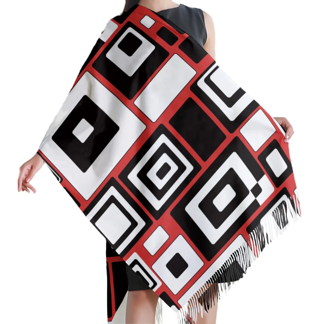 Мягкий кашемировый шарф в стиле пэчворк геометрические прямоугольные Сращенные