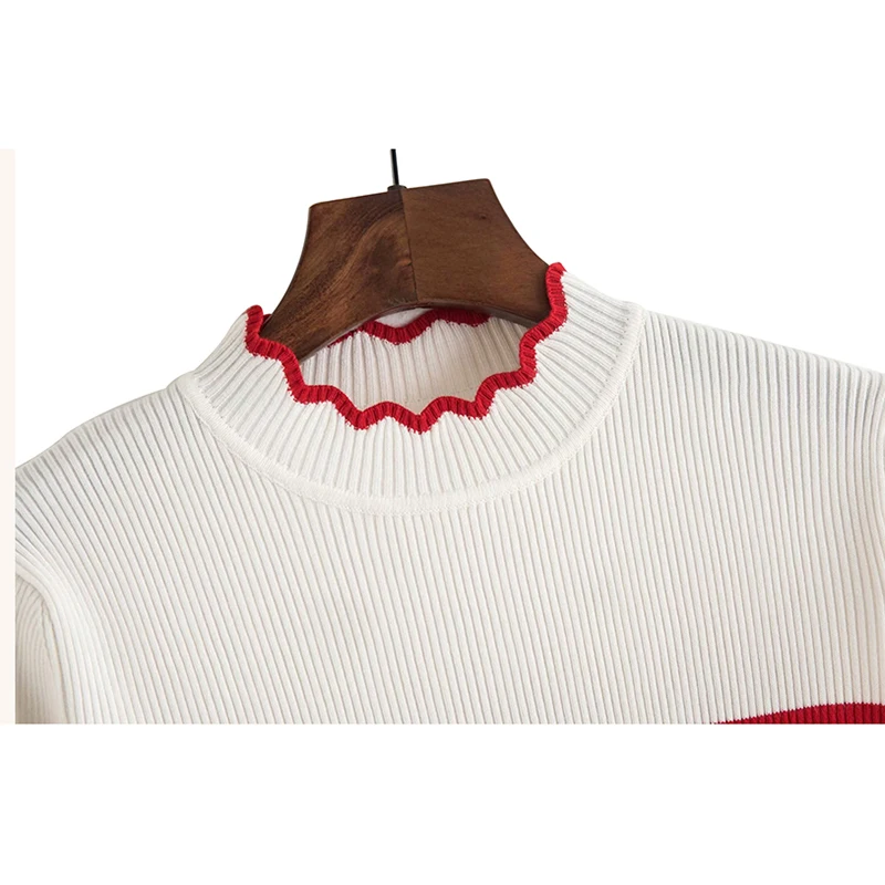 Женский трикотажный свитер с оборками Повседневный пуловер в полоску круглым