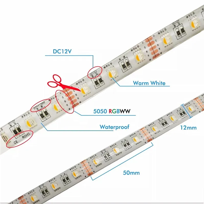 5050 LED Strip 4 Color in 1 Chip RGBW RGB IP65 Waterproof Led Light 12V 60Leds/m Flexible Tape Lamp White/Warm White | Лампы и