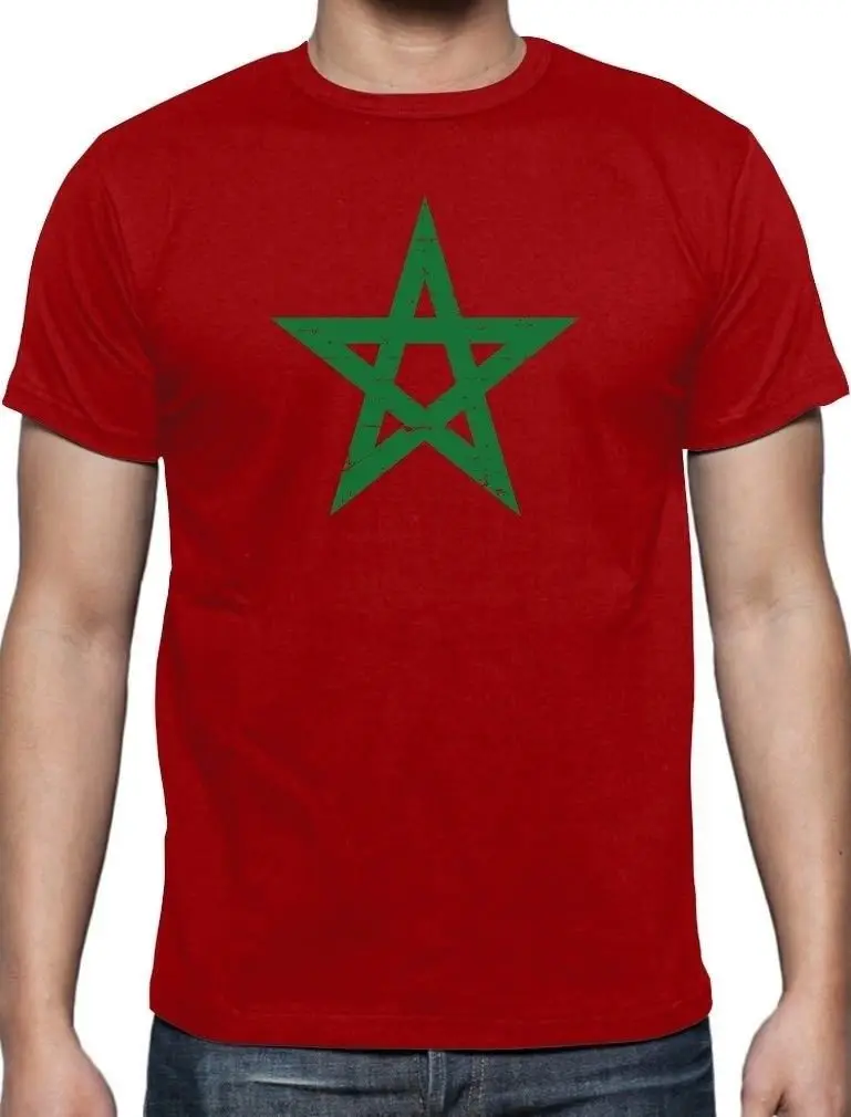 

Camiseta estampada para hombre, Camiseta de algodón puro con bandera de Marruecos, Estilo Vintage, camiseta Retro marroquí, cami