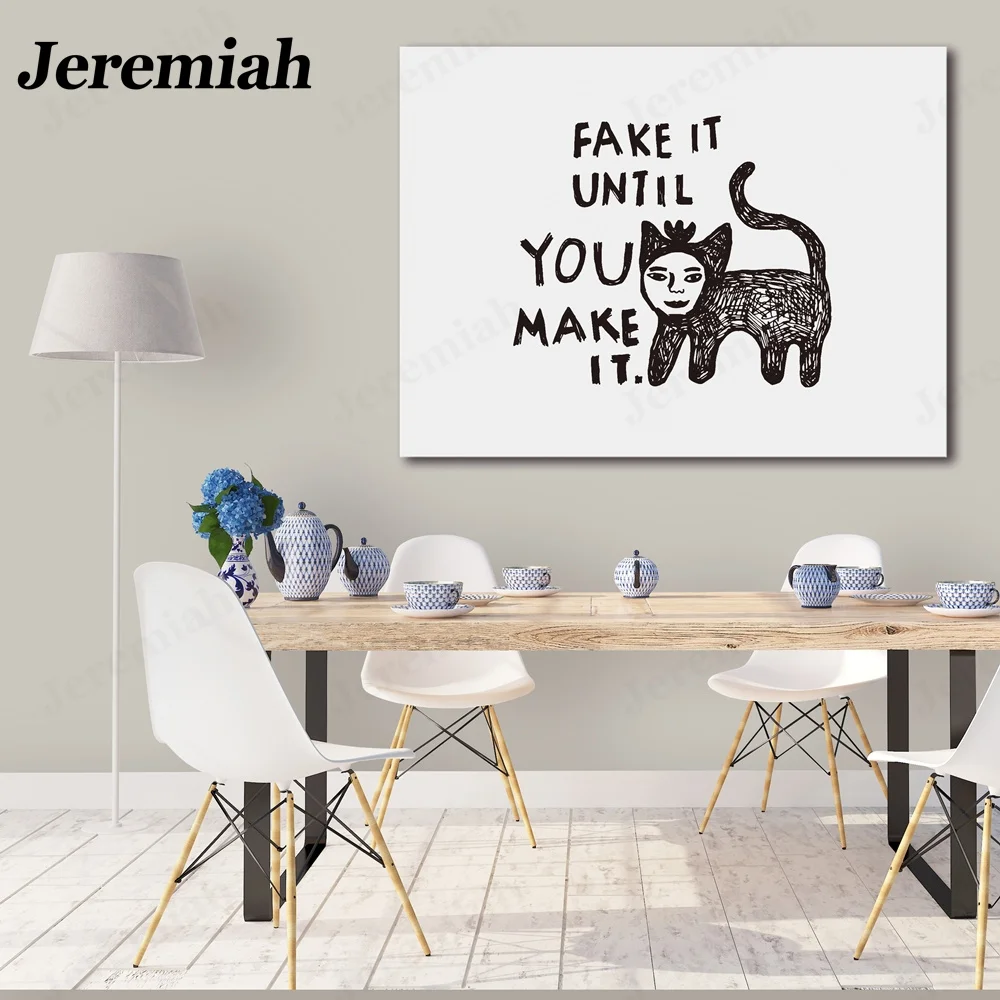 

Modern Minimalist Animal Canvas Poster Funny Kitten Letter Picture Print On The Wall Artist Home Decoration Frameless Painting