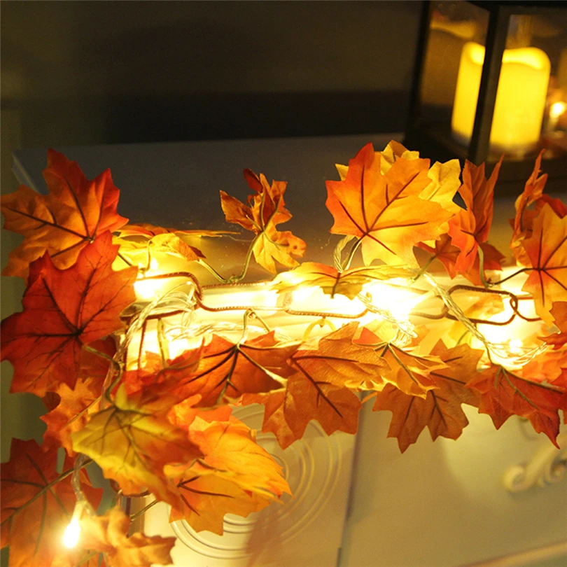 

BZOOSIO Halloween decoration 1.7M LED illuminated autumn pumpkin Maple leaves Garland Thanksgiving home party decoration J20