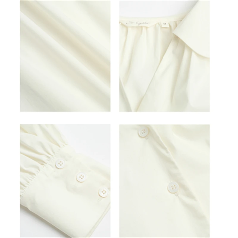 

2021 New Spring Autumn Casual Shirts Blouse Women Solid Peter Pan Collar Ladies lantern Sleeve Loose Pullover Shirt Female Y53
