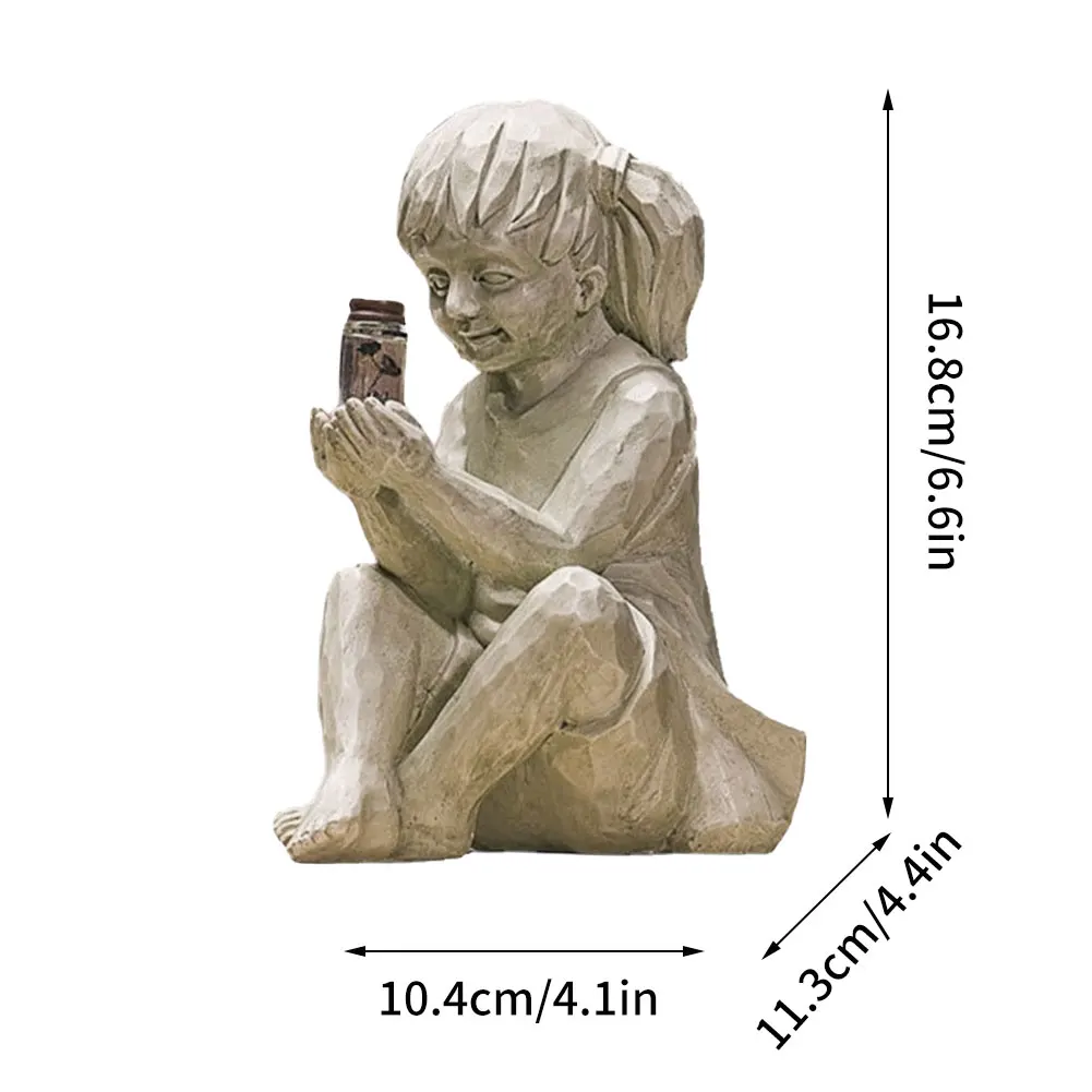 

Garden Children Solar Lighted Firefly Jar Girl Statue Sculpture Decor Outdoor Garden Creative Ornaments For Flowerbed Yard Art