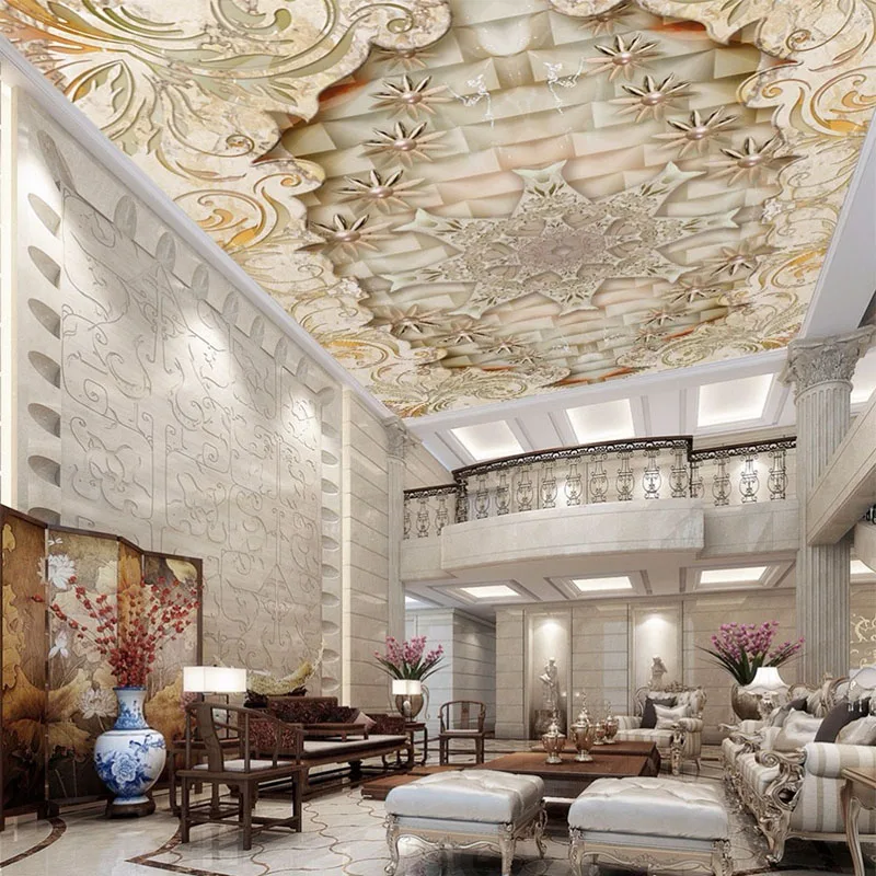 Фотообои 3D роскошные мраморные потолочные фрески для гостиной спальни столовой