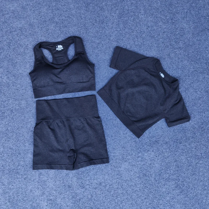 Женский бесшовный комплект для йоги спортивный бюстгальтер с коротким рукавом и