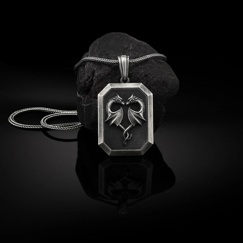 

Nordic ins style Ssangyong love retro men's tag necklace autumn and winter wild sweater chain men's necklace