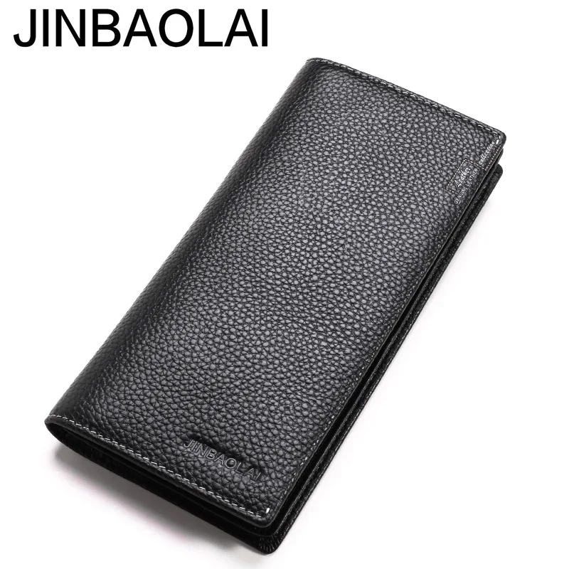 Длинный мужской кошелек JINBAOLAI из натуральной кожи повседневный деловой кожаный