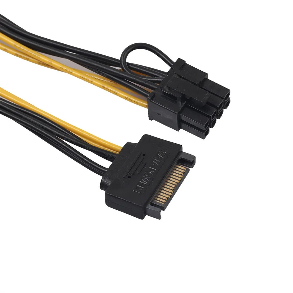 Кабель питания 15pin SATA-мама на 8pin (6+2) PCI-E длиной 20 см, провод сечением 18AWG для видеокарты 20J27.