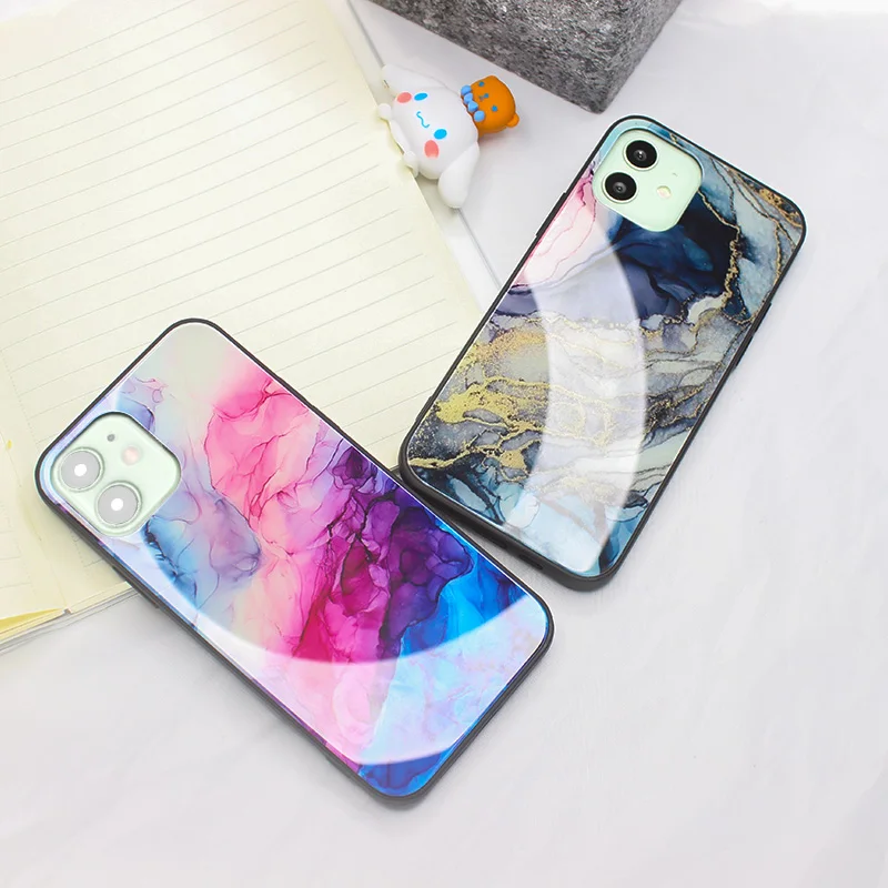 Чехол из закаленного стекла ручной работы с чернилами для iPhone 11 12 pro Mini MAX SE 2020