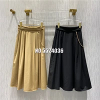 designer autumn winter a line solid womens 2021 midi knee length elegant high waist female chain skirt