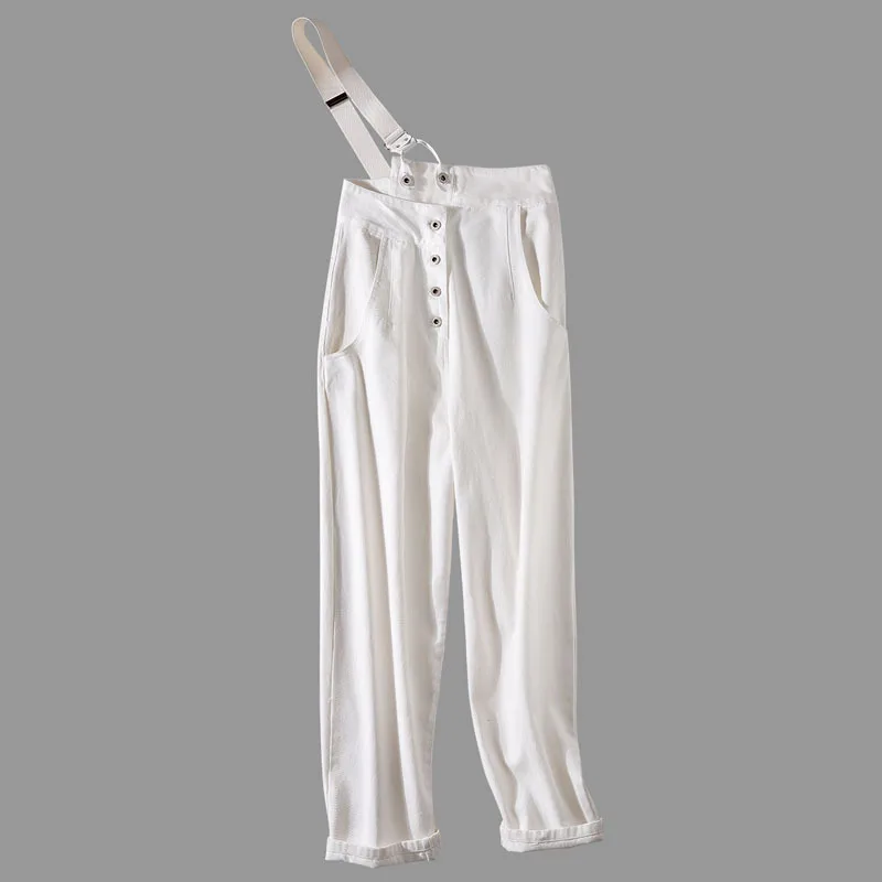Лето 2020 Ретро мода Высокая талия свободный Съемный Белый джемпер брюки джинсы