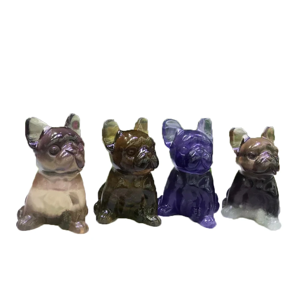 

Natural Fluorite Carving Loveliness Dog Statue Animal Healing Reiki Mineral Quartz Home Decoration Gift Color Random Delivery