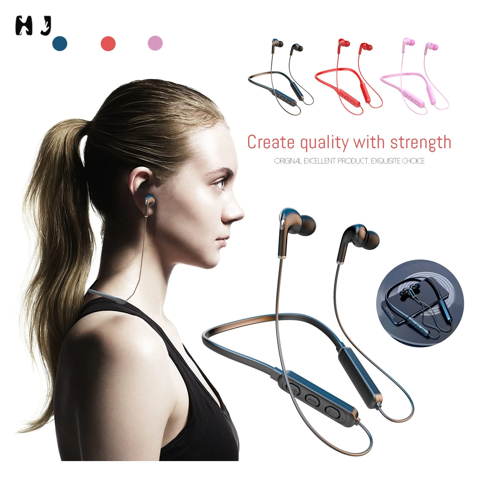 

New Wireless Bluetooth Sports Earphones With Microphone In-ear Powerful Bass Ipx7 Waterproof Headphone With For Iphone Android
