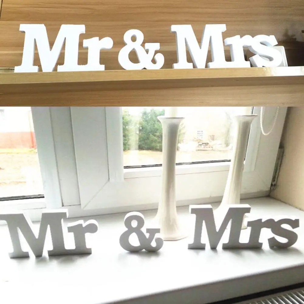 Белый знак Mr And Mrs буквы деревянная стойка настольные Свадебные украшения | Дом и