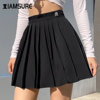 iamsure preppy style casual letter embroidered 90s pleated skirt korean streetwear fashion high waist mini skirt for women