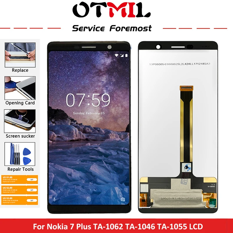 

ЖК-дисплей 6,0 'для Nokia 7 Plus, ЖК-дисплей TA-1062 TA-1046 TA-1055, сенсорный ЖК-экран, дигитайзер в сборе, оригинал