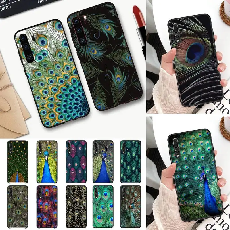 

YNDFCNB Peacock Feather Phone Case For Huawei P30 plus P8 lite P9 lite Back Coque for Psmart P20 pro P10 lite