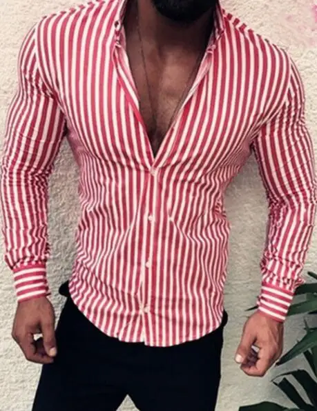 Мужская Повседневная рубашка Slim Fit полосатая с длинным рукавом официальные