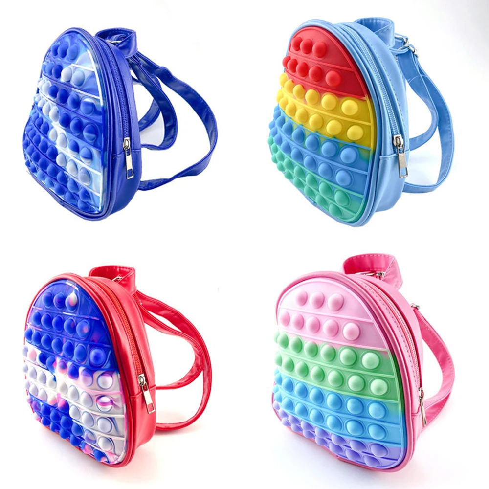 

Children Backpack Anti Stress Relief Pops Its Bags Kids Fidget Toy Soft Squishy Push Bubble Squeeze Girl Boy Student Bag Storage