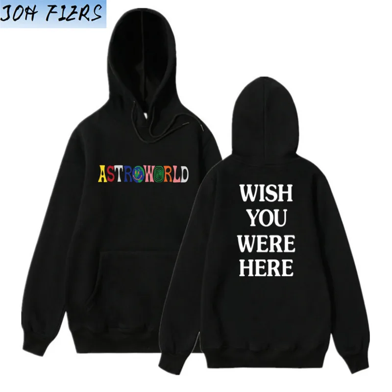 Новые толстовки с капюшоном с надписью «TRAVIS SCOTT ASTROWORLD WISH YOU WAS HERE», модная толстовка с капюшоном с надписью «ASTROWORLD», уличная одежда для мужчин и женщин, пуловер, толстовка - Цвет: black