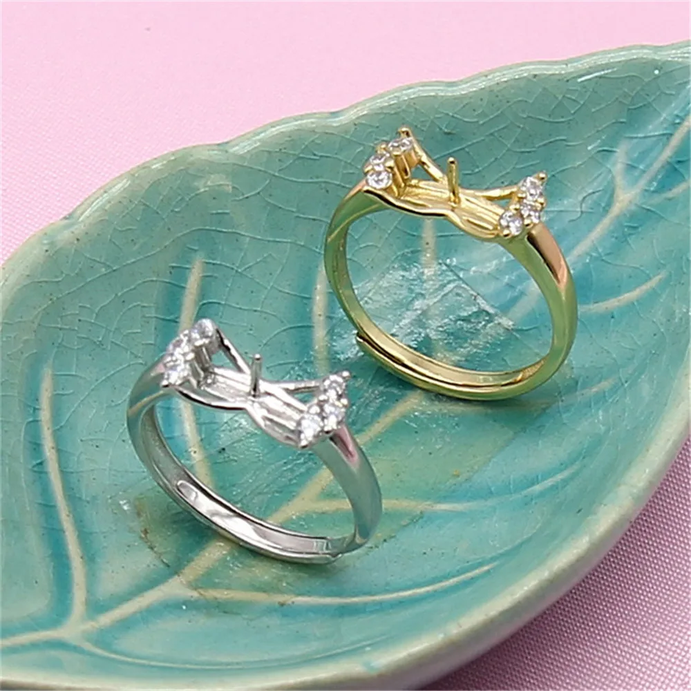 

Pearl ring hollow holder silver plated DIY pearl ring silver accessories fashion open ring can be adjusted