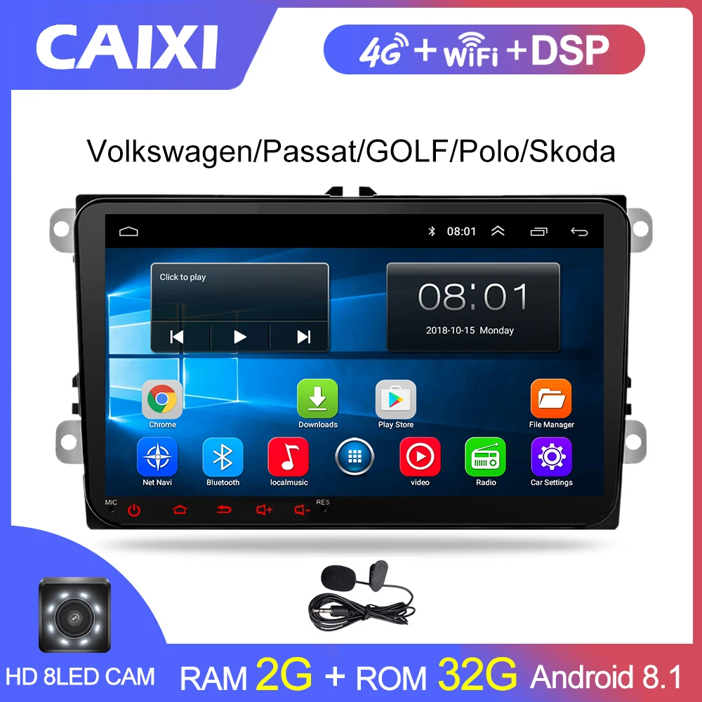 2 Din радио автомобиль Android 8 1 GPS Мультимедиа для Volkswagen Skoda Octavia golf 5 6 touran passat B6 polo tiguan
