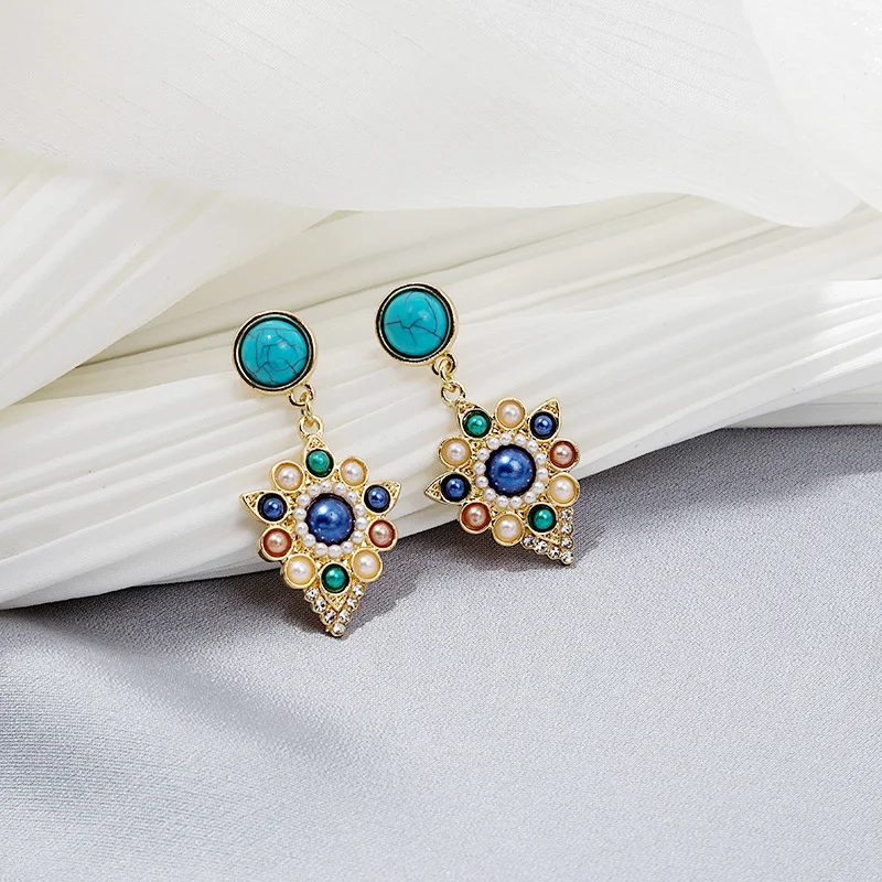 

Fashion Pearl Zircon Drop Earrings Colorful Retro Blue Turquoise Charm Earrings Sweet Wild Butterfly Earrings Jewelry for Women