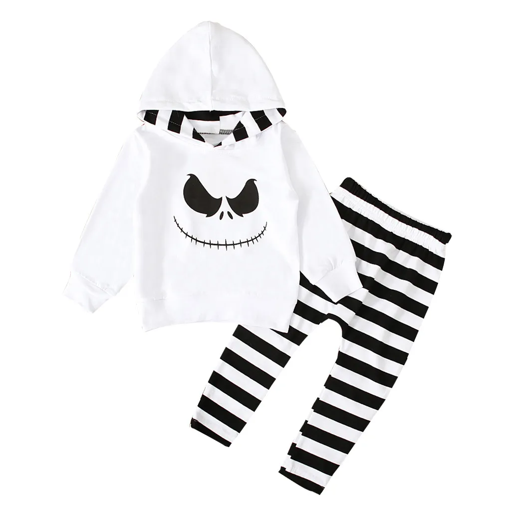 Toddler Baby Boy Girl Set Clothes Long Sleeve Nightmare Print Hooded Shirt+ Stripe Pants Costume Y813 | Детская одежда и обувь