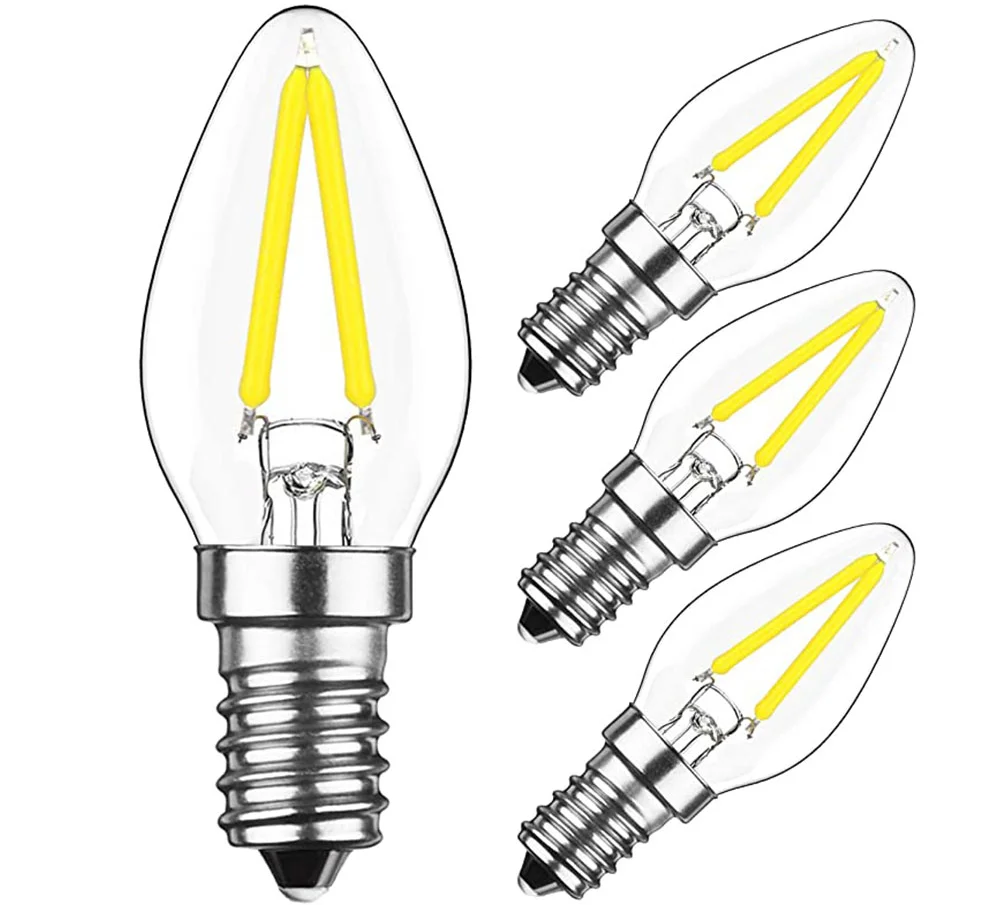 

PACK OF 4 C7 E12 LED Bulb 2W Edison Screo Lamp Daylight 15W Enquivalent Mini Candle Torpedo Shape for Night Light 110V 220V