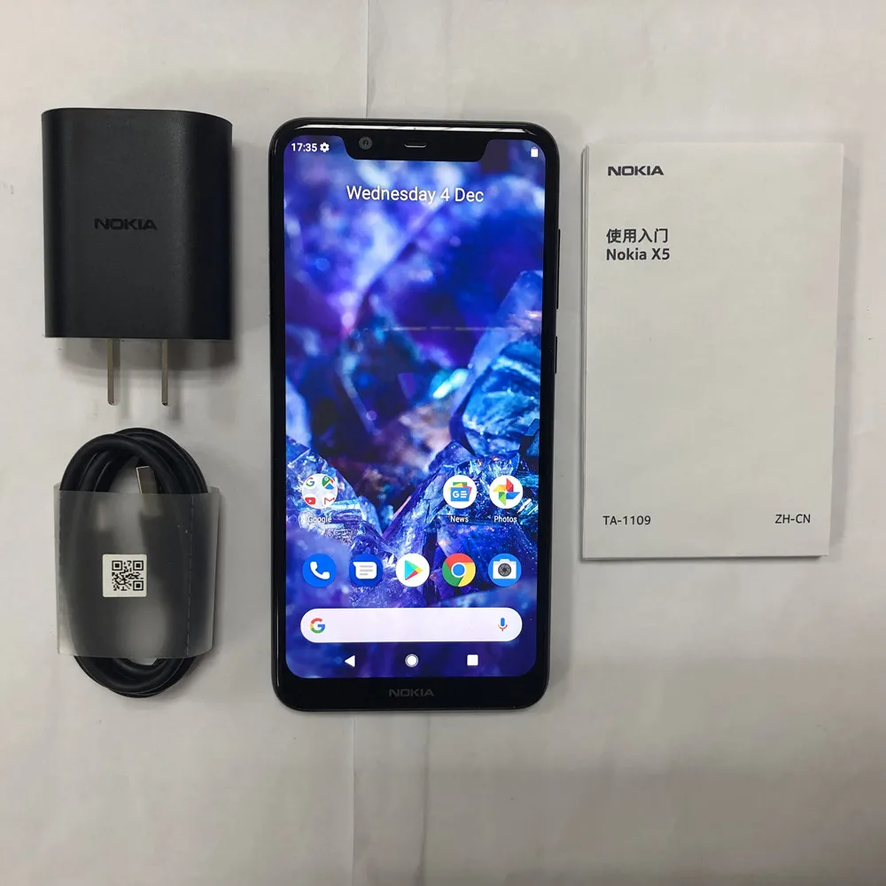 Смартфон Nokia X5 Android 9, 4 ГБ, 64 ГБ, 5,86 дюйма, Helio P60, Android 8, 3060 мА/ч, фронтальная, 8 Мп, задняя, 13 МП+ 5 МП, отпечаток пальца, мобильный телефон
