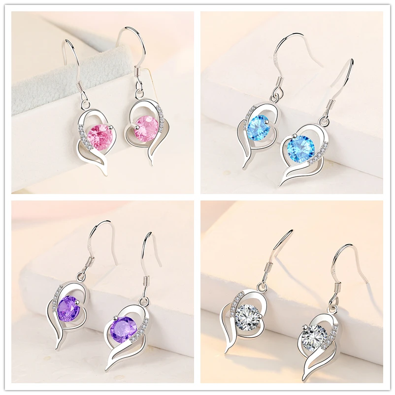 

Female Charm Crystal Blue Heart Earring For Girl Jewelry Top Quality Silver Plated Earring Women Bride Wedding Ear Accessories