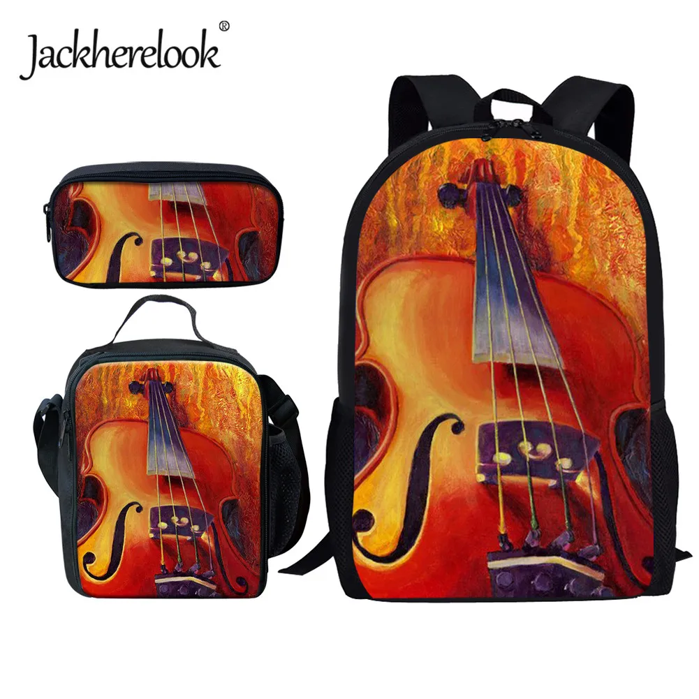 

Jackherelook Guita Musical Instruments Schoolbags for Boys Girls Teenagers School Bags 3pcs/Set Junior Student Backpack mochila
