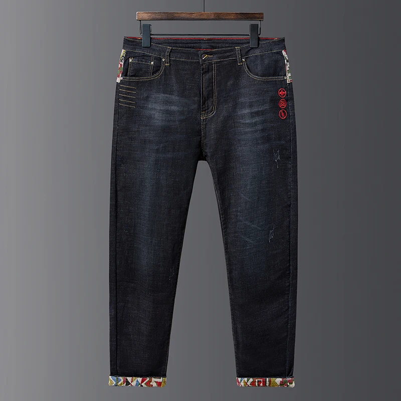 Джинсы мужские большого размера модные повседневные брюки из денима стрейч