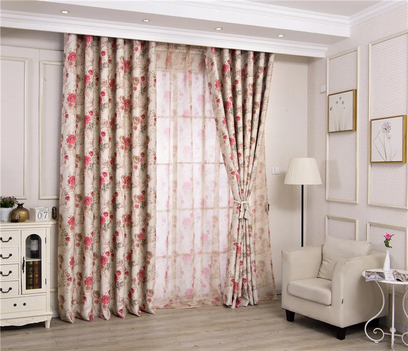 

Simple Shading Black Silk Curtain Cloth Pastoral Peony Flower Living Room Bedroom Balcony Shade Curtain Screen
