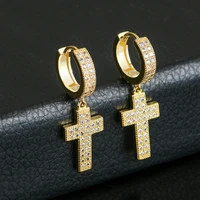 ropper hip hop cubic zirconia bling iced out cross earring gold copper micro paved aaa stud earrings for men women jewelry gift