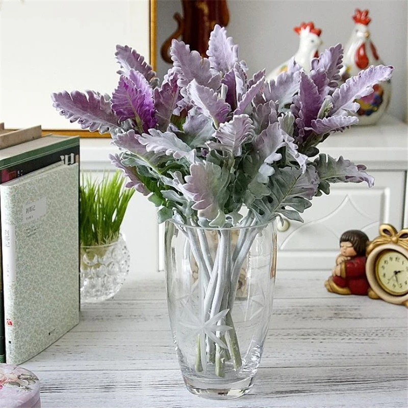 1PC Senecio cineraria 9 Silk Leaves Artificial Plants Faux Flower Decoration For Garden House DIY Wedding Accessories 3 colors | Дом и сад