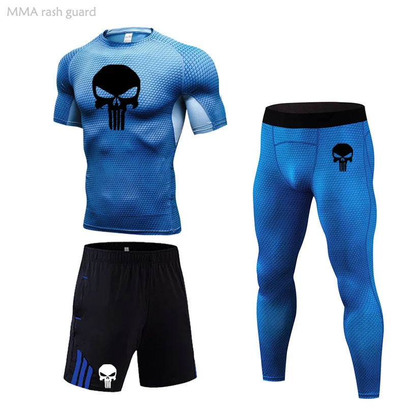 

Men Compression Sportswear Suits Gym Running Set 3 Piece Suits Men Short Workout Clothing Track Suit Men Sportswear S- XXXXL