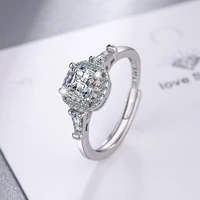 female white crystal stone ring charm silver color engagement ring classic round zircon flower wedding rings for women