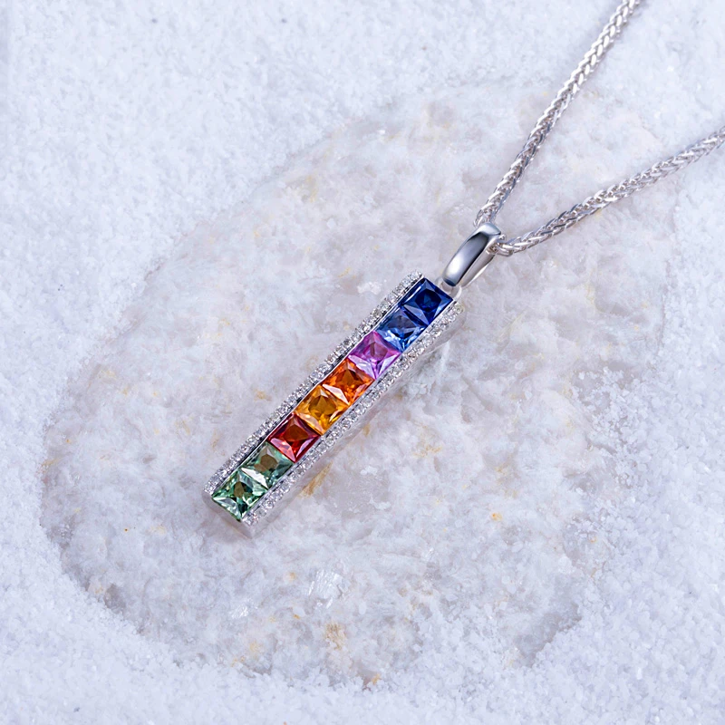 

Simple Geometric long Strip Multicolor Zircon Necklace One-word Silver Color Clavicle Chain Charm Necklace For Women Jewelry