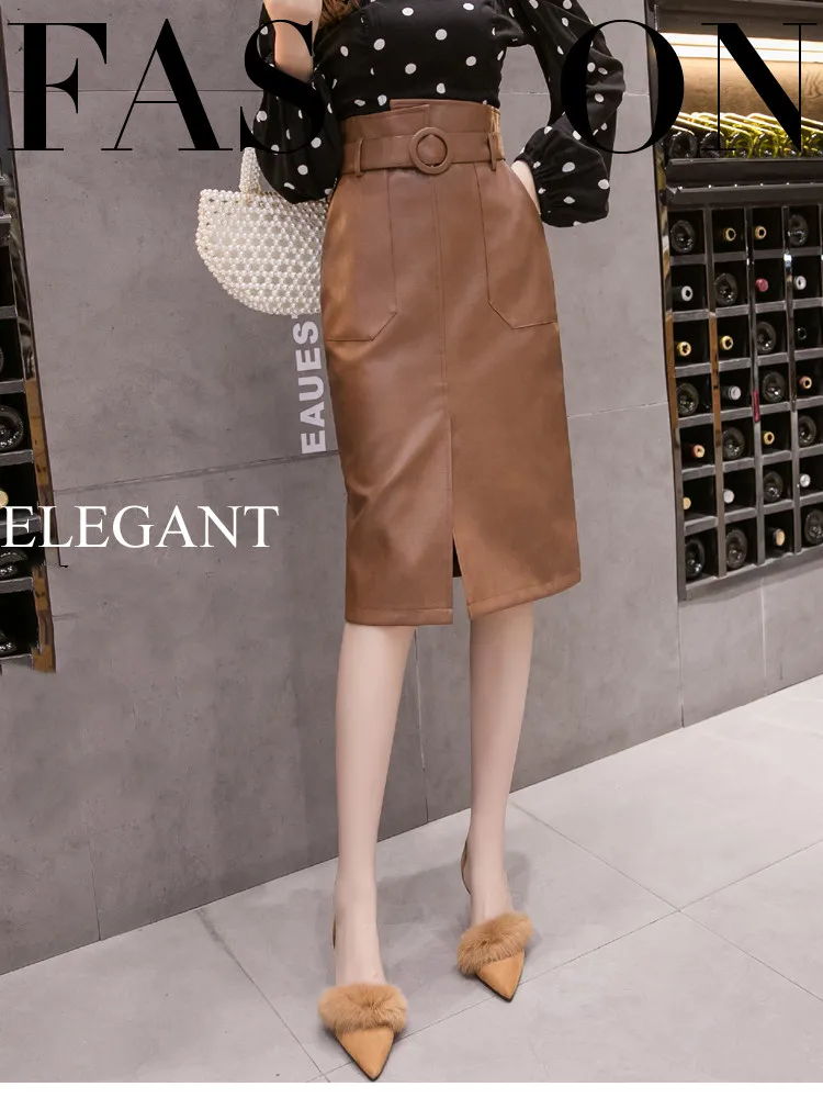 JUJULAND женские юбки из искусственной кожи в элегантном стиле Высокая талия линия