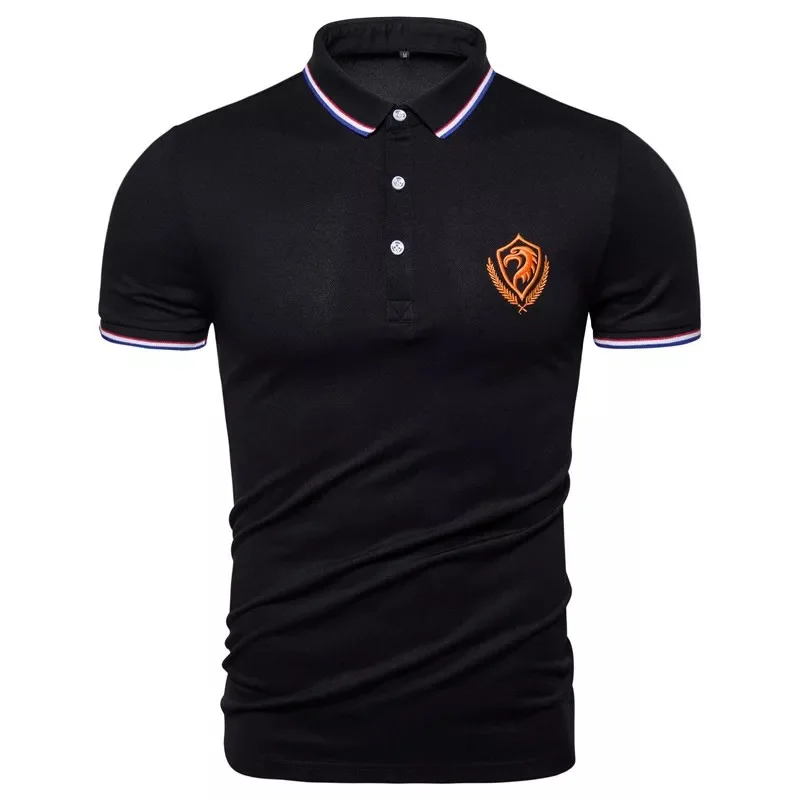 

New Summer Navy Cotton Polo Shirt Men Top Quality Business Social Male Polos Short Sleeve Eagle Embroidery Sporting Mens Polo