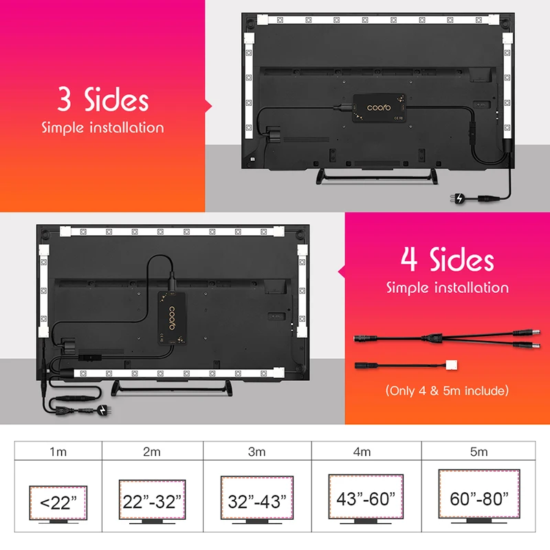 USB Светодиодная лента 1 м 2 м 3 м 4 м 5 м Ambilight динамическая ТВ-подсветка ПК с гибким угловым разъемом для декорации экрана ТВ фона