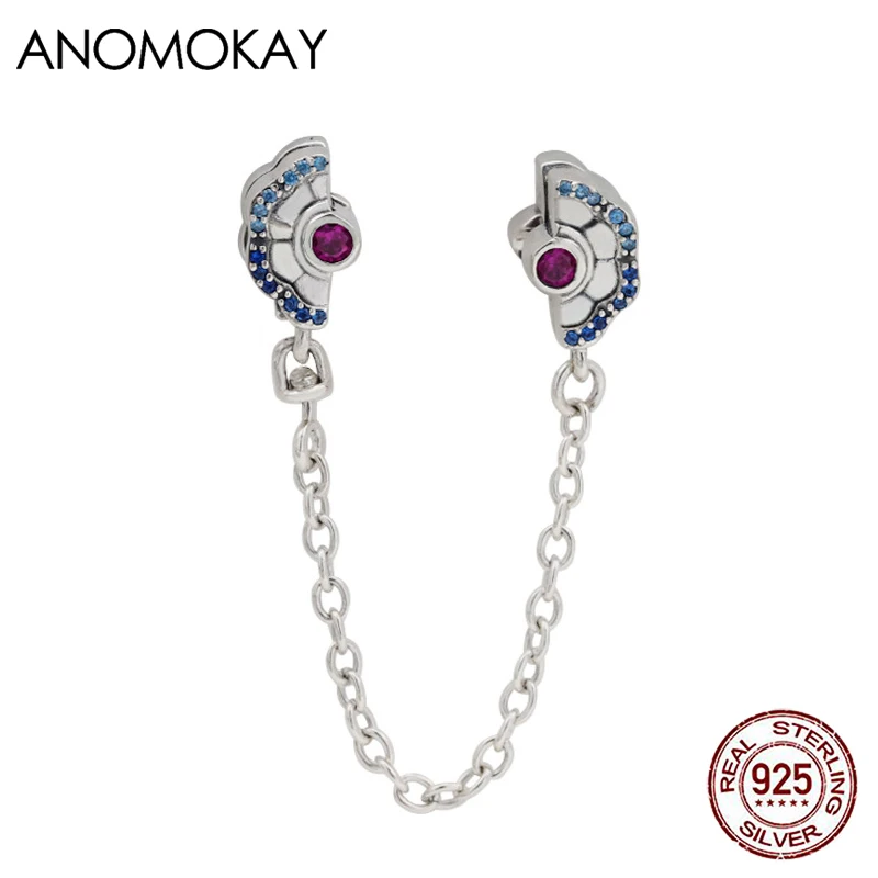 

Модная синяя и розовая Хрустальная застежка-Веер anomok, серебро 925 пробы, цепочка безопасности для браслетов и браслетов своими руками