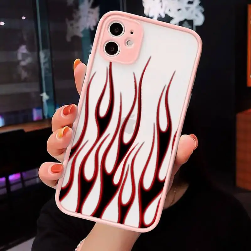 

Fashion Red Flames Fitted Phone Case Matte Transparent for iPhone 7 8 11 12 s mini pro X XS XR MAX Plus cover funda