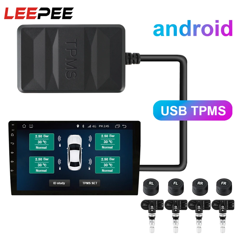 

LEEPEE Android TPMS for Car Radio Spare Tyre Internal External Sensor Tire Pressure Monitoring System DVD Player USB TPMS