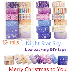 Набор малярных лент для скрапбукинга, фиолетовая звезда, Золотая фольга, японская, Декоративный Рождественский скотч г.