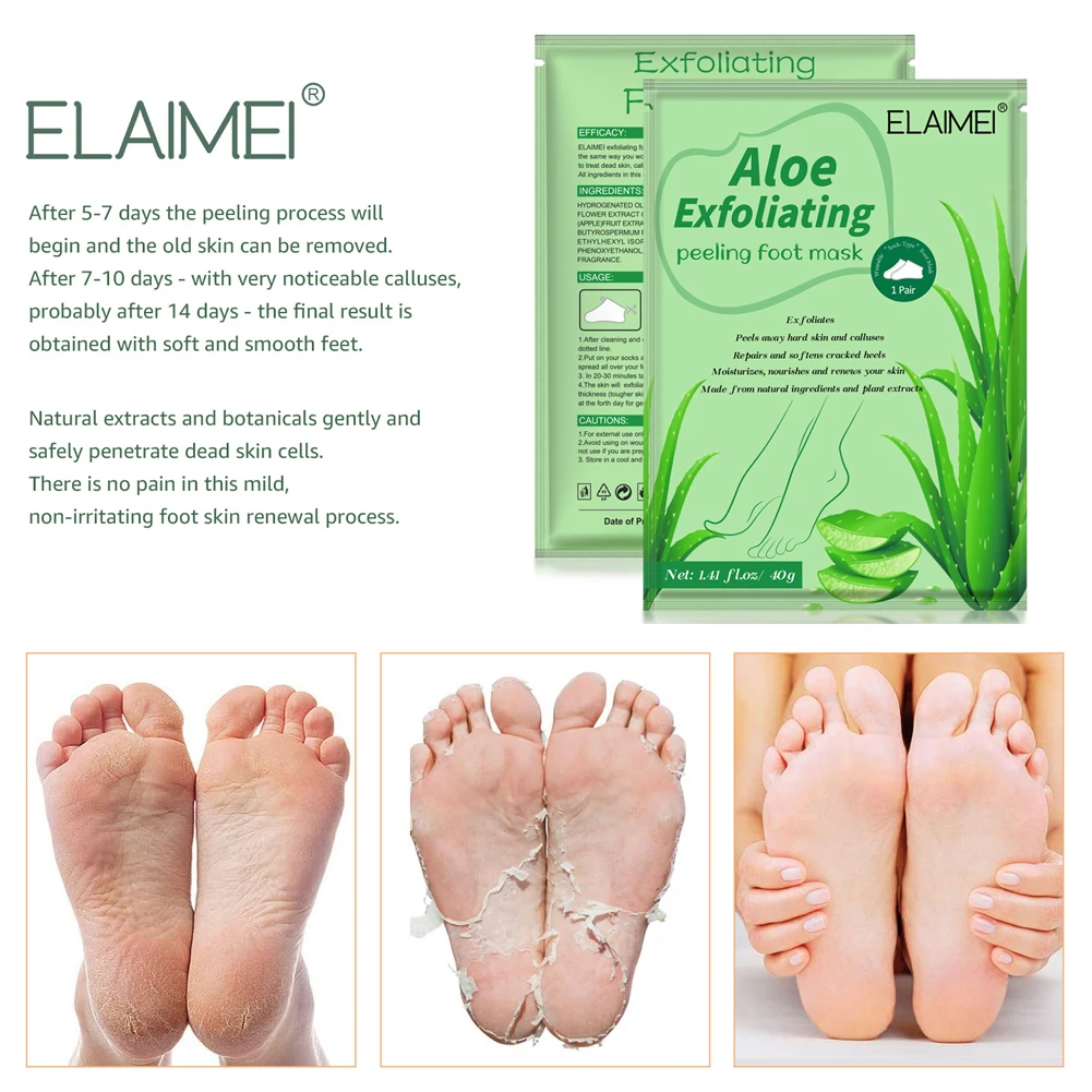 Aloe Exfoliating Foot Mask For Pedicure Socks Feet Peeling Moisturizing Skin Care Dead Removal Patch 1Bag=2pcs | Красота и здоровье